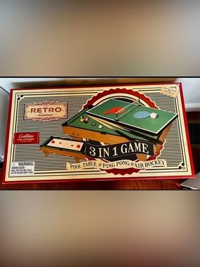 Retro Games 3-in-1 Home Tabletop Pool Table, Ping Pong & Air Hockey